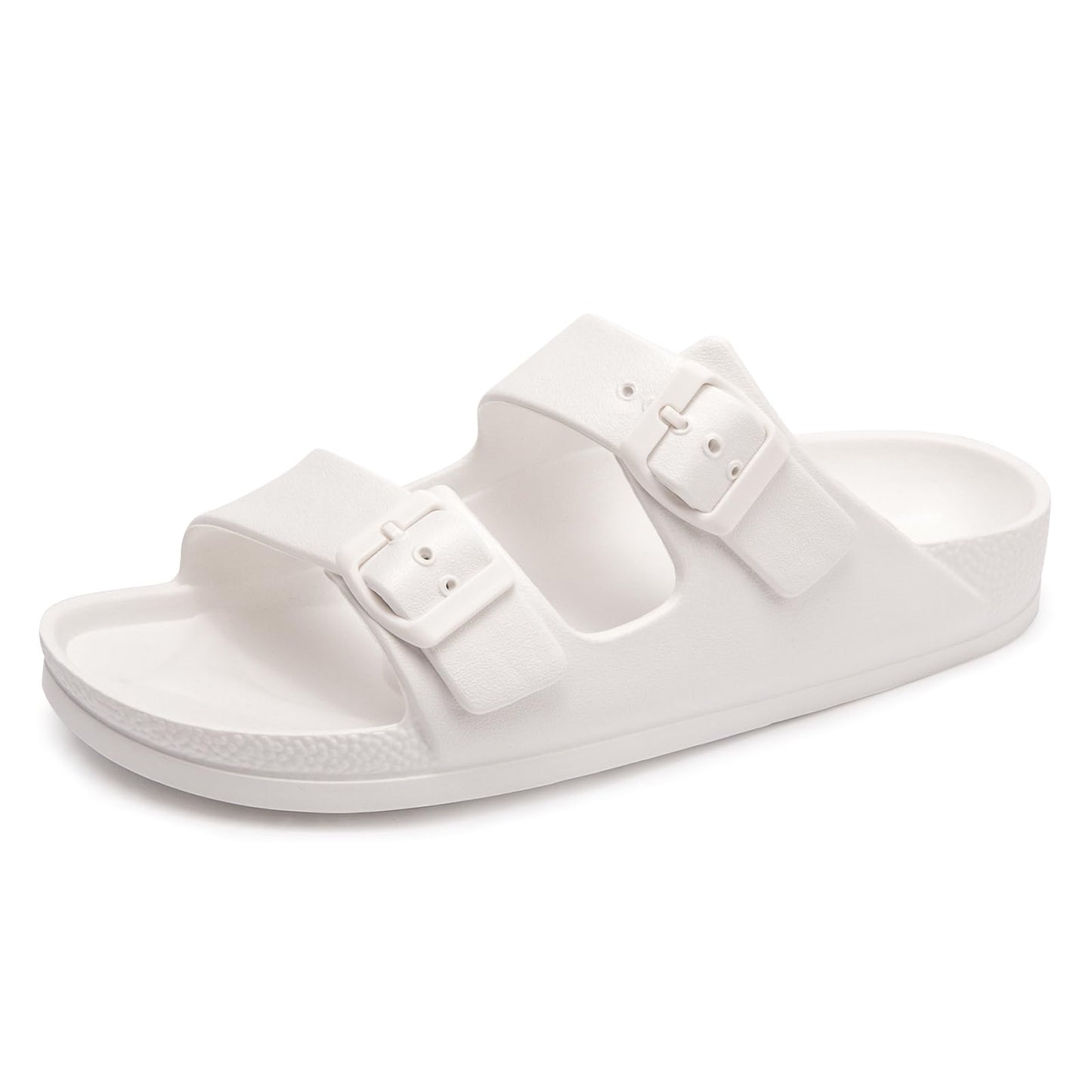 FUNKYMONKEY Women's Comfort Slides Non-Slip Lightweight Flat Beach Sandals | Adjustable Buckle Plastic Sandals with Arch Support, Waterproof Non-Slip Summer Slippers for Pool, Shower & Daily Wear