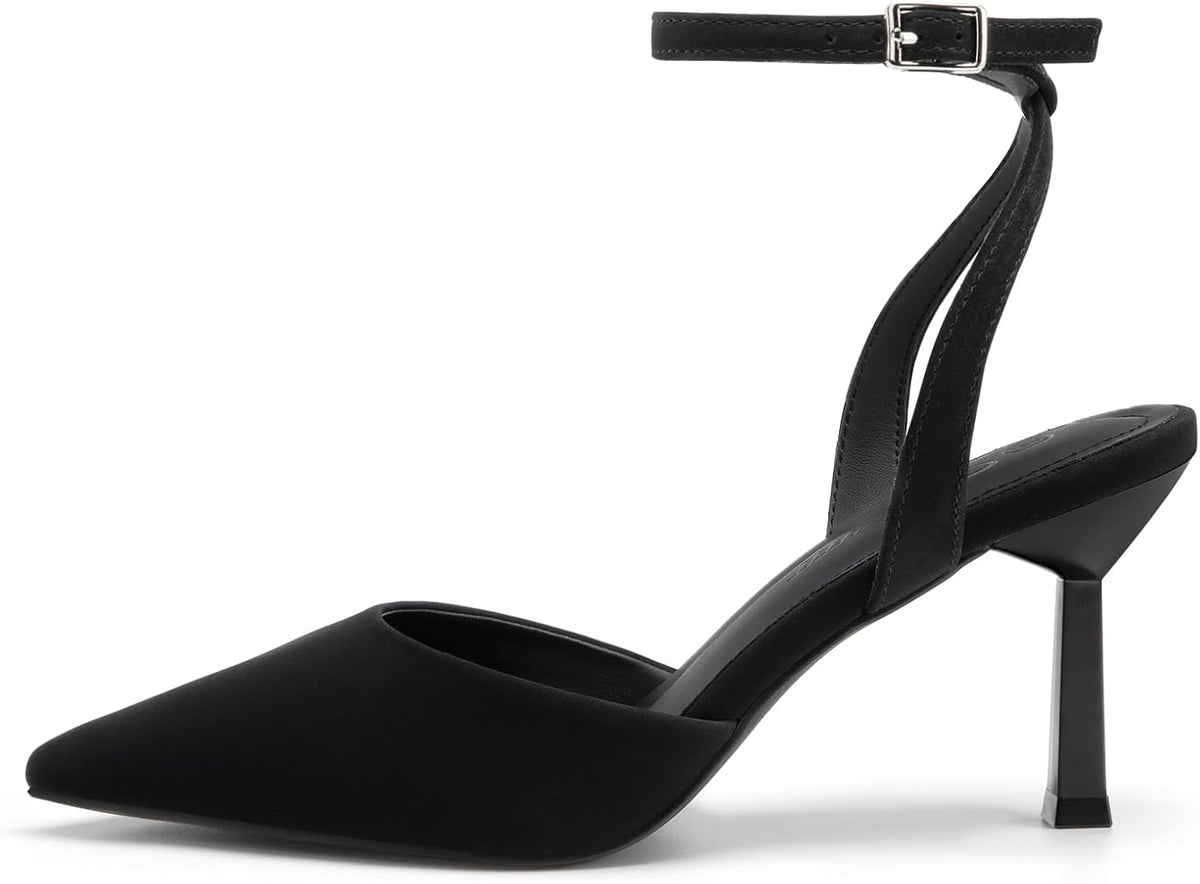 Athlefit Women's Closed Toe 3 Inch High Heels Pumps Shoes | Pointed Toe, Latex Cushioned Insole, Adjustable Ankle Strap, Dress Shoes for Wedding Party, Graduation, Office Work