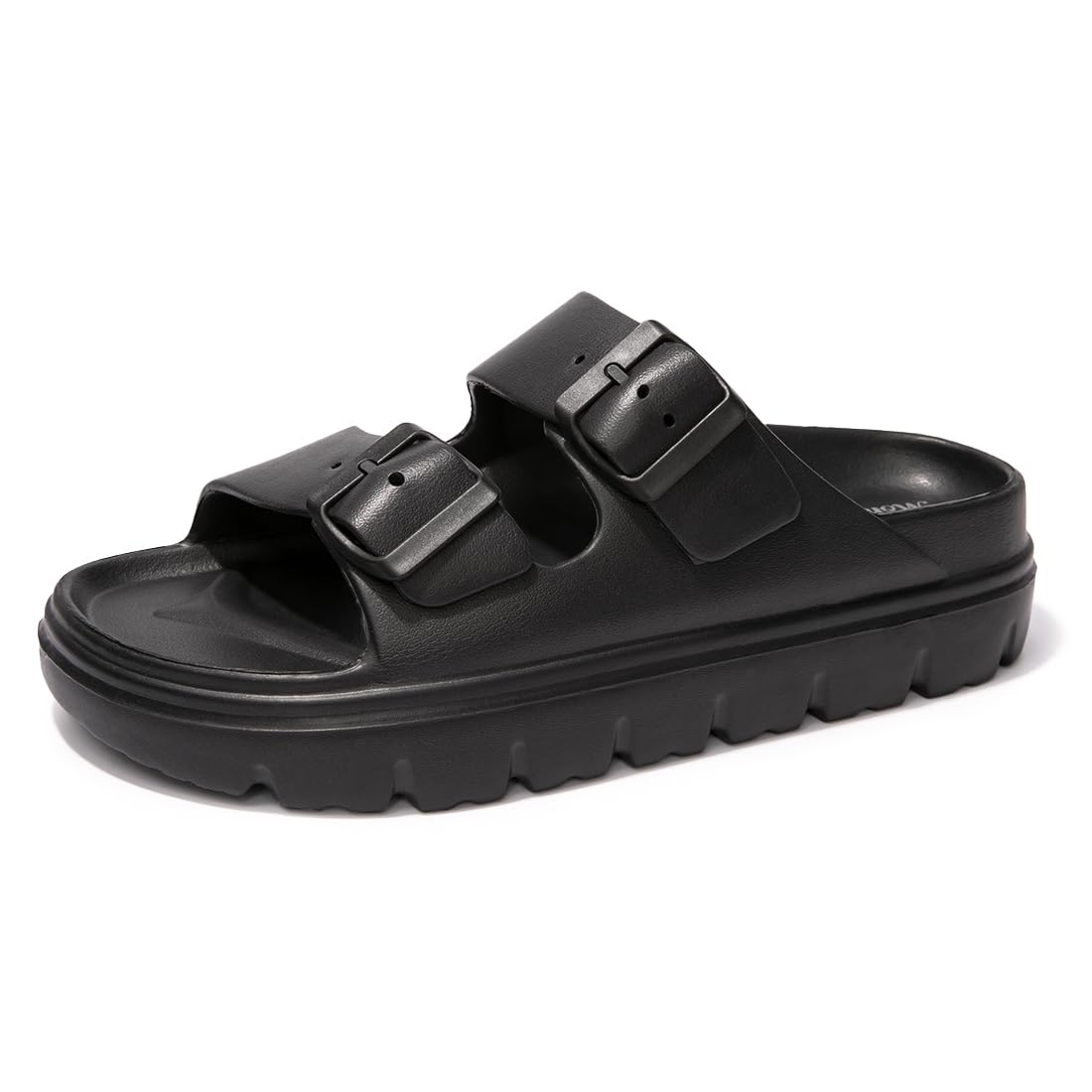 FUNKYMONKEY Women's Comfort Slides Non-Slip Lightweight Flat Beach Sandals | Adjustable Buckle Plastic Sandals with Arch Support, Waterproof Non-Slip Summer Slippers for Pool, Shower & Daily Wear