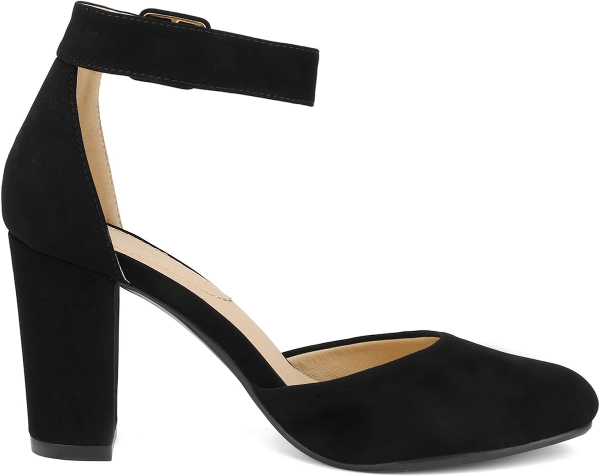DREAM PAIRS Women's High Heel Chunky Pumps Shoes | Ankle Strap Closed Round Toe Chunky Heels Wedding Pumps Shoes for Women