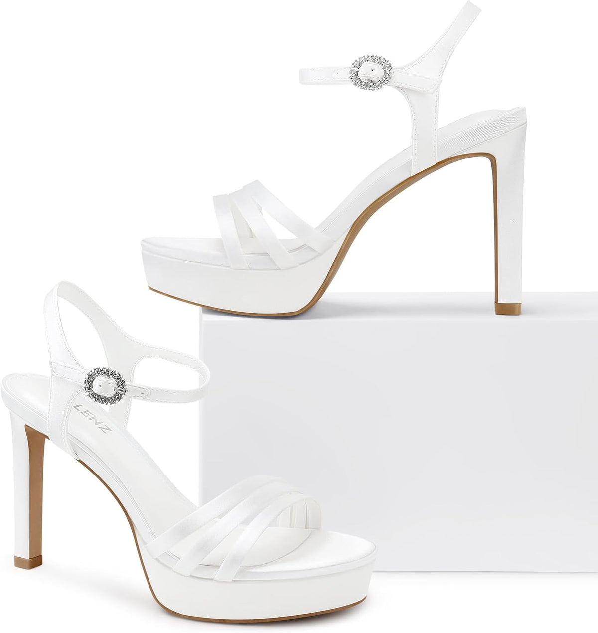 CELLENZ Women Strappy High Heels: 4.3 Inch Comfortable Heel Sandals | Stiletto Platform Heeled - All Day Wear for Lady - Prom Party Dressy Night out Wedding Bridal Shoes
