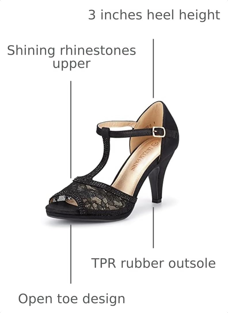 DREAM PAIRS Women's Open Toe Kitten Heel Sandals | Kitten Heel Sandals, Open Toe Pump Shoes,Adjustable T-Strap,,Suitable for Wedding Party Evening Prom Dance