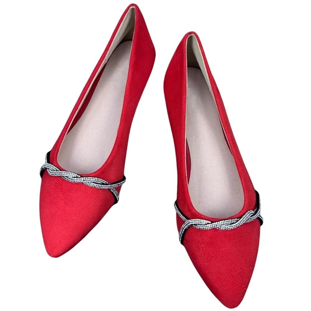 TN TANGNEST Womens Casual Flats Chain Ballet Flats | Fashion Pointed Toe Rhinestone Flats, Comfort Slip On Dress Shoes for Business Work Office Wedding Party