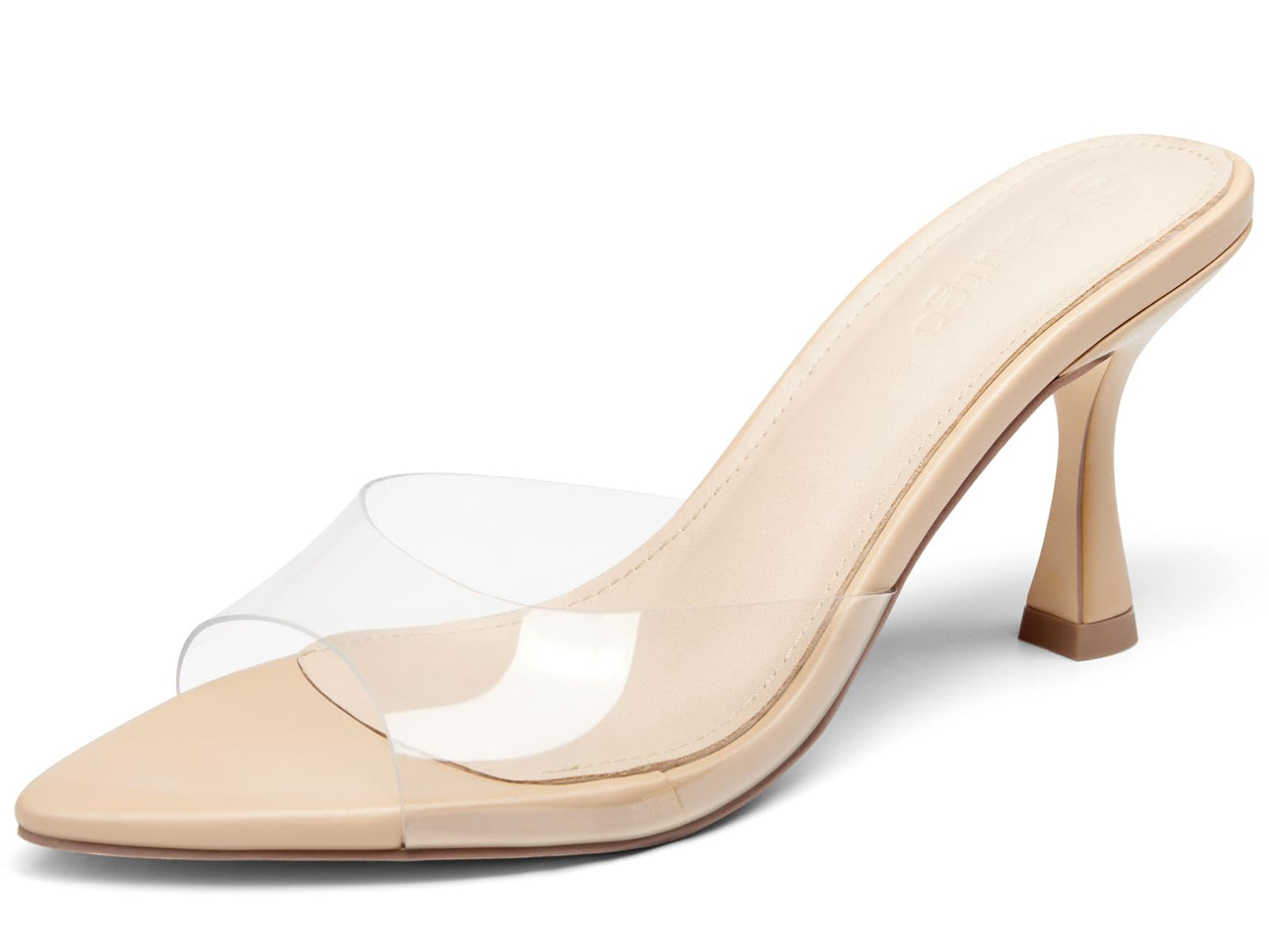 Coutgo Womens Kitten Heel Sandals Heeled Mules Pointed Open Toe High Heels | Comfortable, Sexy, Slip On, Backless, Dress Shoes, 3.2 Inch, Peep Toe, Wedding, Bridal, Party, Prom, Graduation