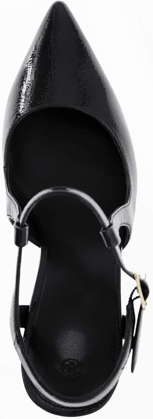 Coutgo Womens High Heels Pointed Toe Ankle Strap Pumps Patent Leather Sexy Stiletto Office Wedding Dress Shoes