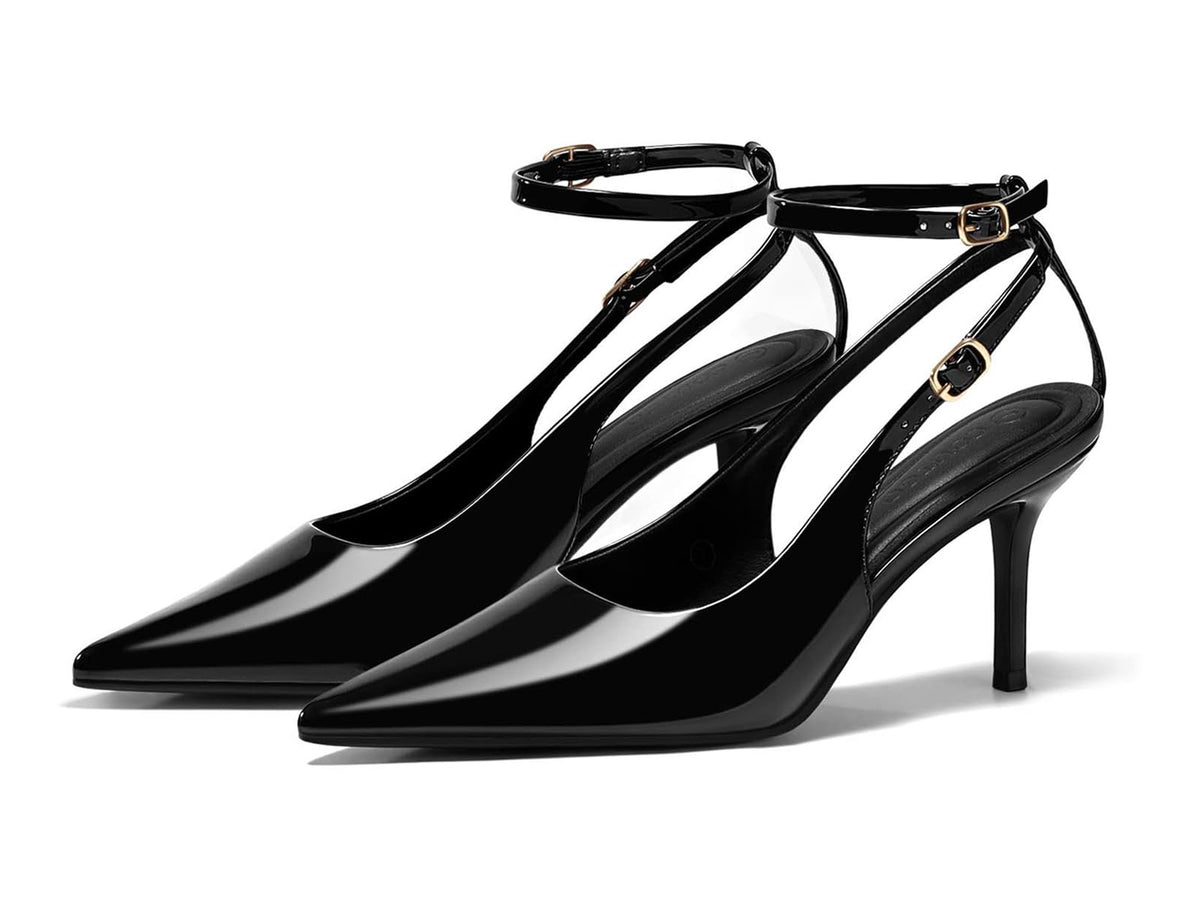 Coutgo Womens Slingback Kitten Heels Closed Pointed Toe Pumps Ankle Strap Work Dress Shoes