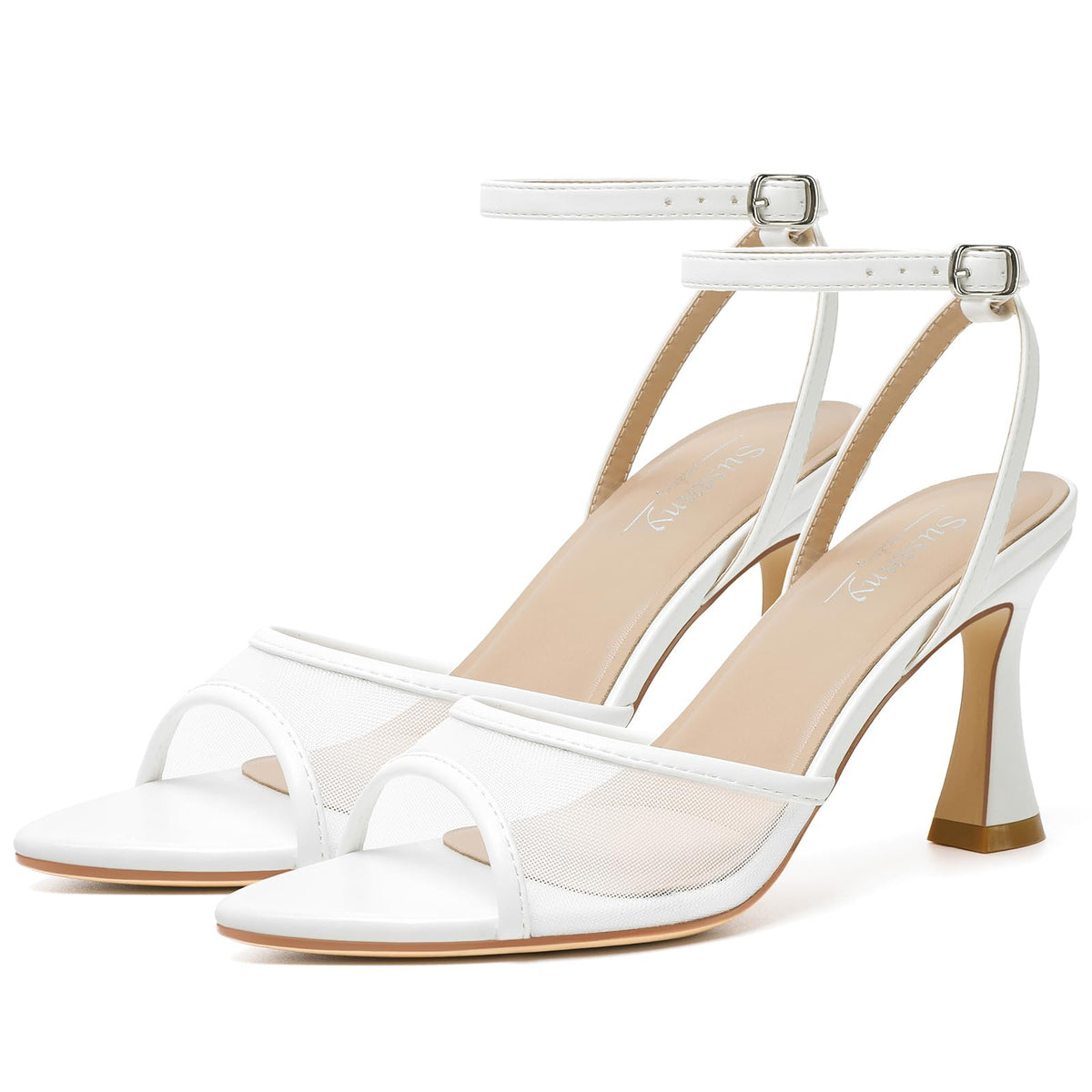 Susanny High Heels for Women Pointed Open Toe Strappy Chunky Block Heels Ankle Strap Stiletto Kitten Heeled Sandals Wedding Bridal Party Prom Sexy Dress Shoes