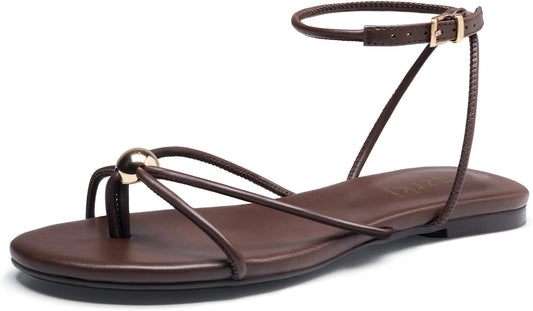 Strappy Flat Sandals for Women Comfortable Open Toe Ankle Strap Thong Sandals Summer Beach Dressy Shoes