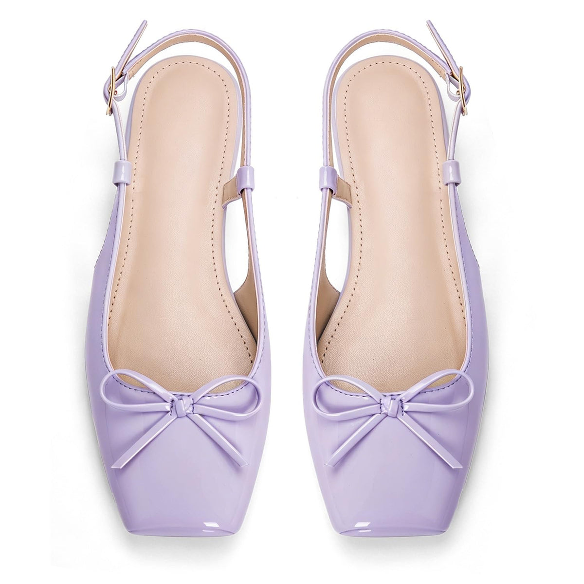 Women's Ballet Flats Slingbacks Square Toe Bow Knit Dressy Flat Shoes with Ankle Buckles Satin