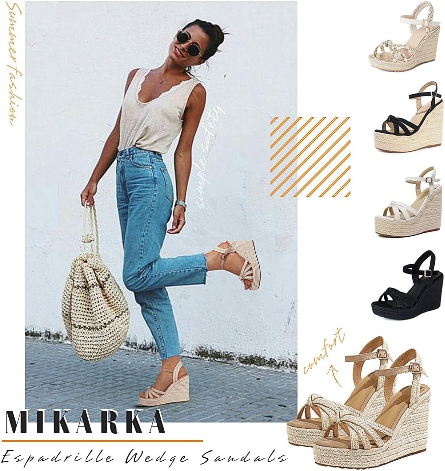 mikarka Wedge Heels Sandals for Women: Open Toe Platform Espadrilles Wedges | Comfortable Beach Summer Shoes, Adjustable Buckle Strap, Cushioned Insole for Daily Wear, Dressy, Casual & Vacation