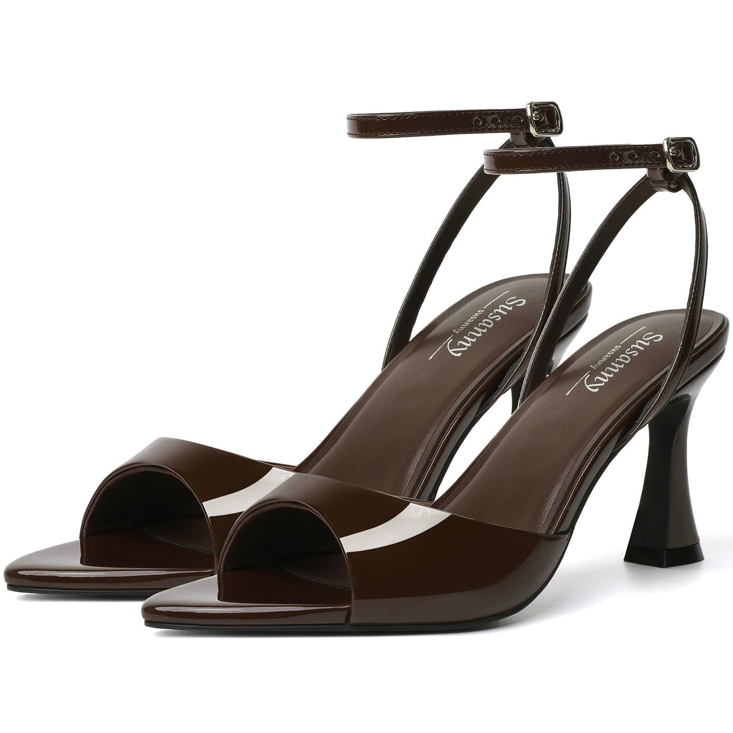 Susanny High Heels for Women Pointed Open Toe Strappy Chunky Block Heels Ankle Strap Stiletto Kitten Heeled Sandals Wedding Bridal Party Prom Sexy Dress Shoes