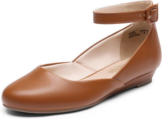 DREAM PAIRS Women's Dress Flats Ballet Low Wedge | Round Toe Flats, Ankle Strap, Comfortable Casual Flat Shoes