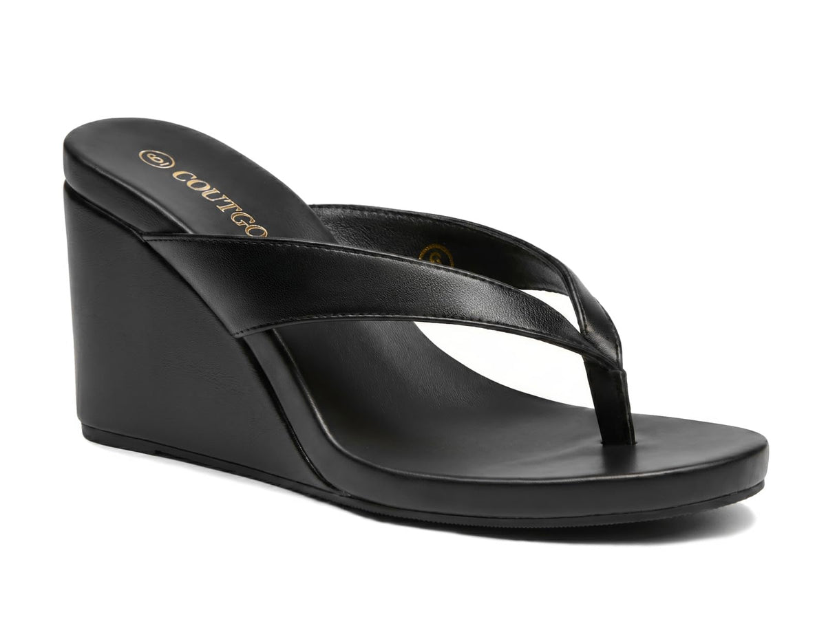 Coutgo Womens Wedge Heels Sandals Platform Flip Flops Slides Slip On Summer Beach Shoes