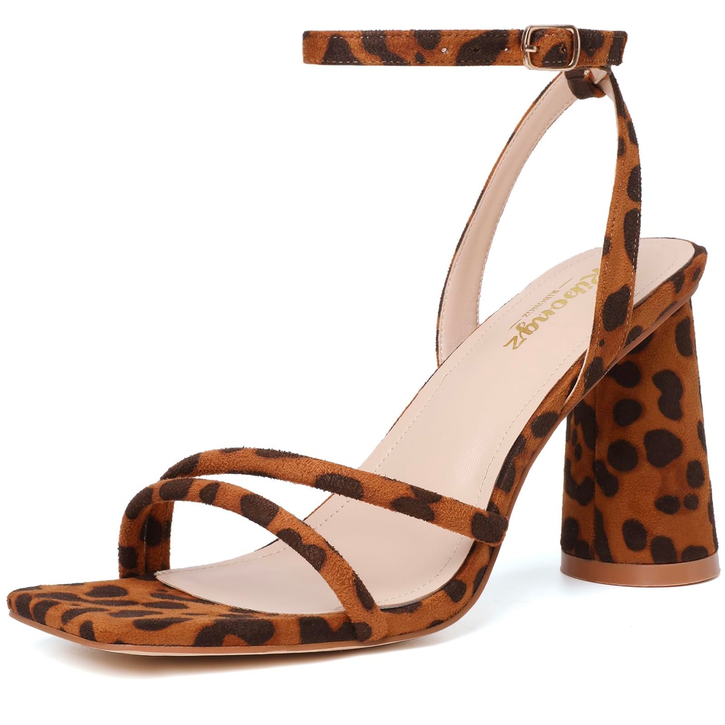 RIBONGZ Block Heels Prom Heeled Sandals for Women Chunky Square Open Toe Strappy High Heels Ankle Strap Wedding Bridal Shoes High Heel Sandals for Party Dress