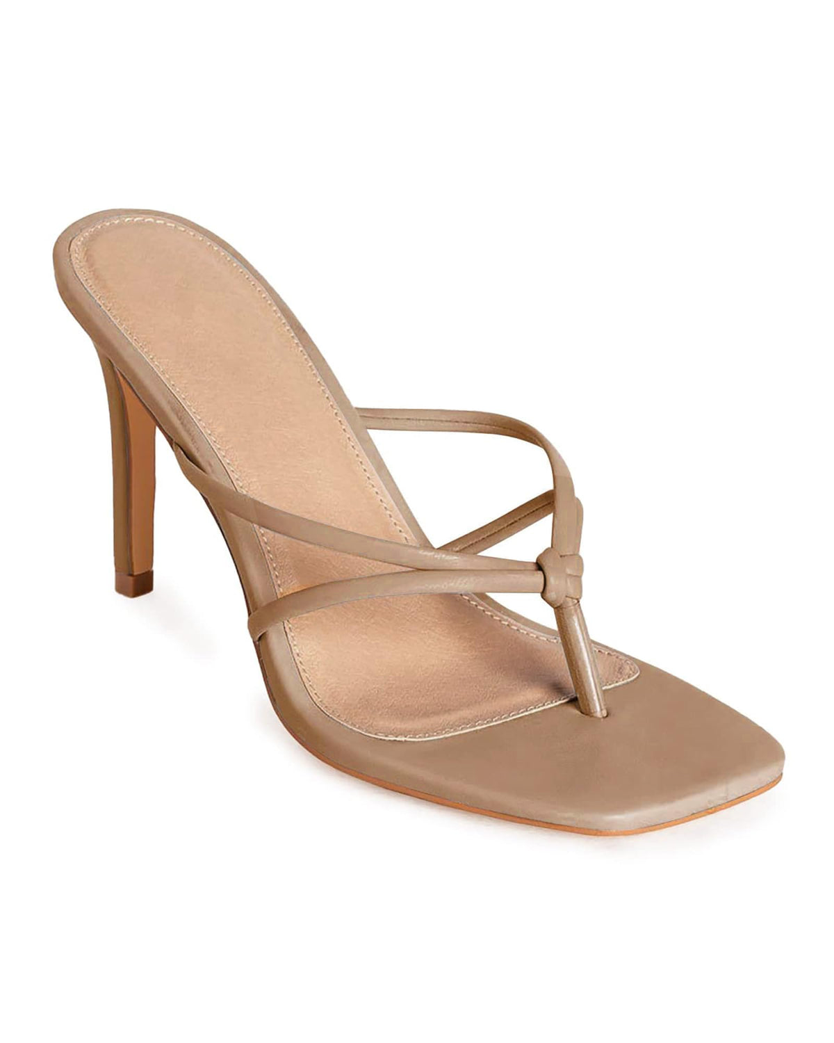 Coutgo Womens Heeled Sandals Strappy Square Toe Flip Flops Fashion Thong Slip on Stiletto Sandals