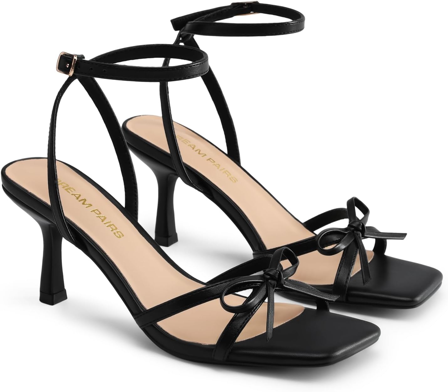 DREAM PAIRS Women's Elegant Bow Strappy Kitten Heel Sandals | Square Open Toe Ankle Strap Dress Heels, Comfort Bridal Heeled Sandals for Wedding and Formal Party Occasions