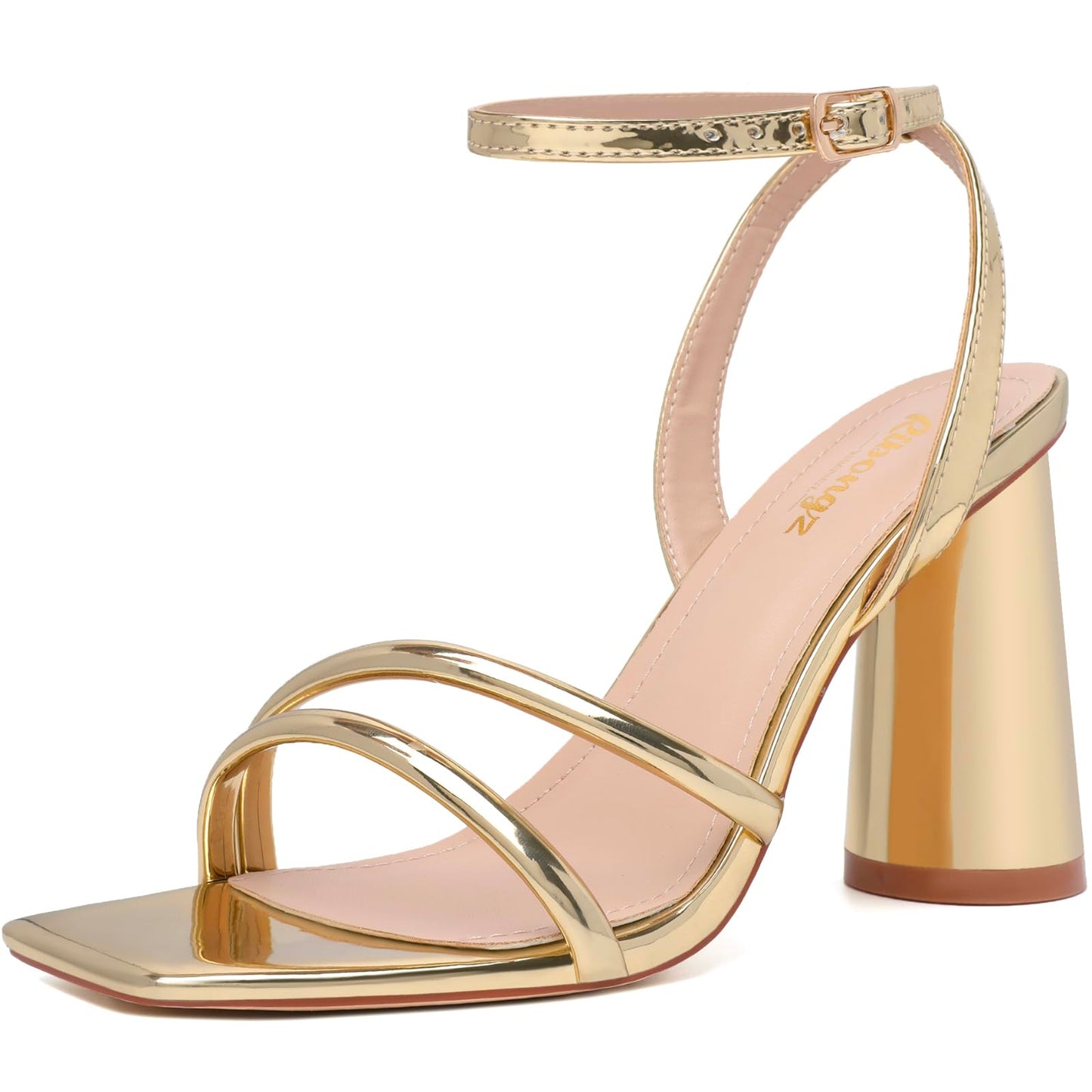 RIBONGZ Block Heels Prom Heeled Sandals for Women Chunky Square Open Toe Strappy High Heels Ankle Strap Wedding Bridal Shoes High Heel Sandals for Party Dress