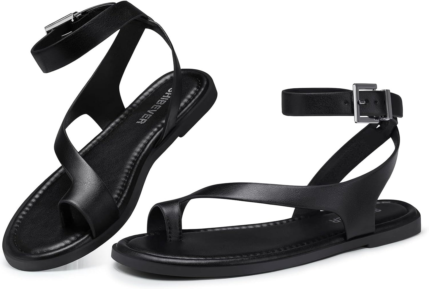 SHIBEVER Flat Sandals for Women Dressy: Comfortable Strappy Sandals Summer | Toe Loop, Adjustable Buckle Ankle Strap, Casual Walking Dress Shoes for Beach Travel Vacation 2026 Size 6-11