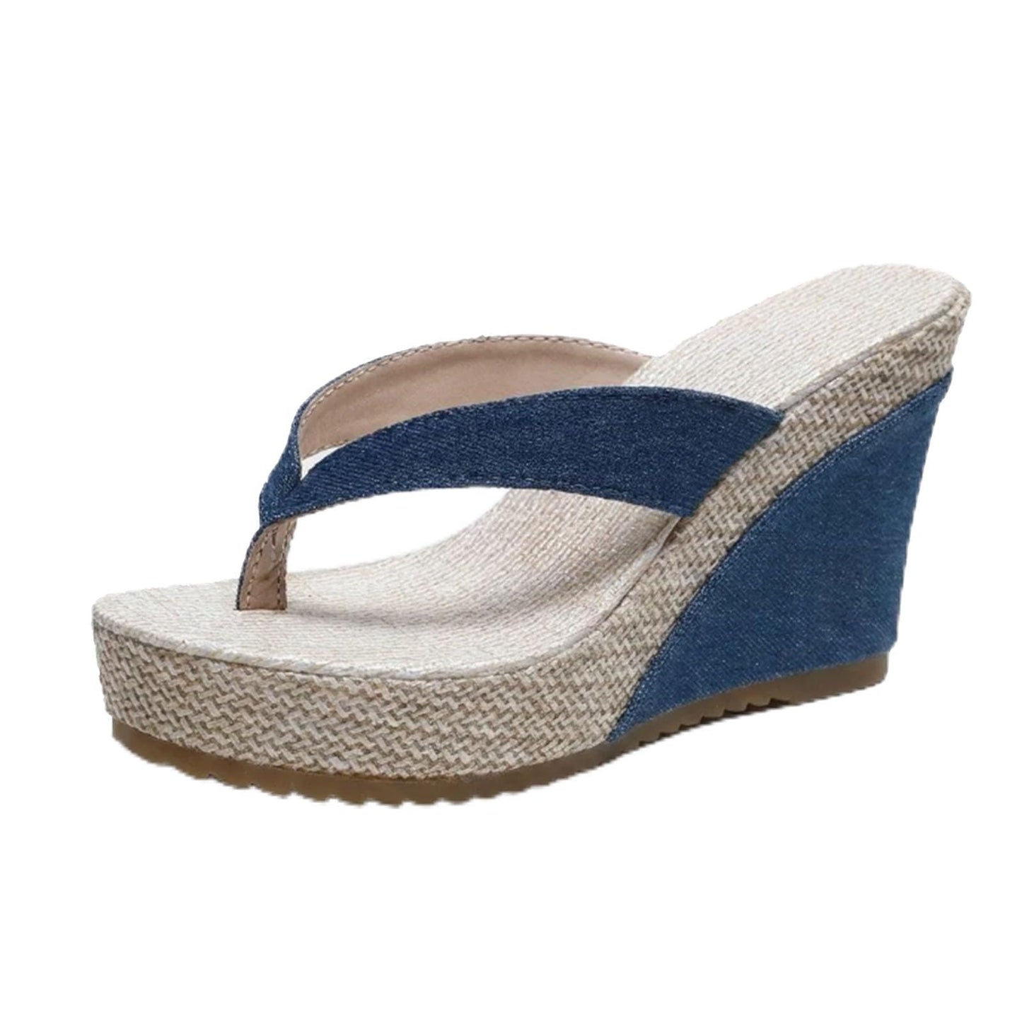 Denim Wedge Slide Mules with Double Buckle Espadrille Platform for Women | Frayed Trim Wide Band Open Toe Slip-On Sandals with Adjustable Hardware Cushioned Comfort for Beach Vacation Daily Wear