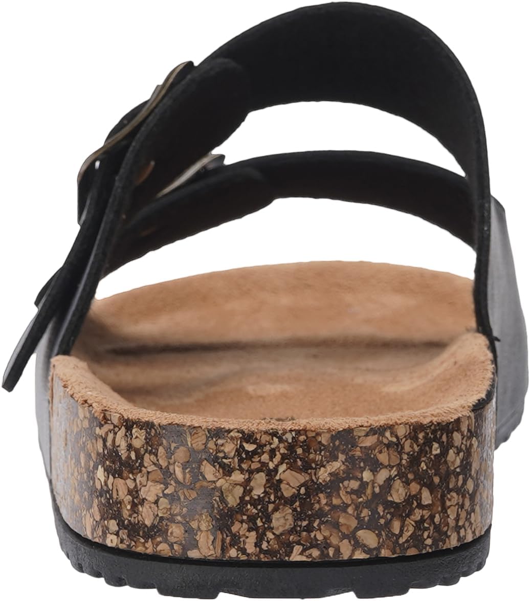 Joomra Women's Cork-Inspired Footbed Slides Adjustable Buckle Sandals | Natural Foot-Shaped, Vegan Upper, Two-Strap, Casual Daily Slippers, Comfy Indoor Outdoor Sandles