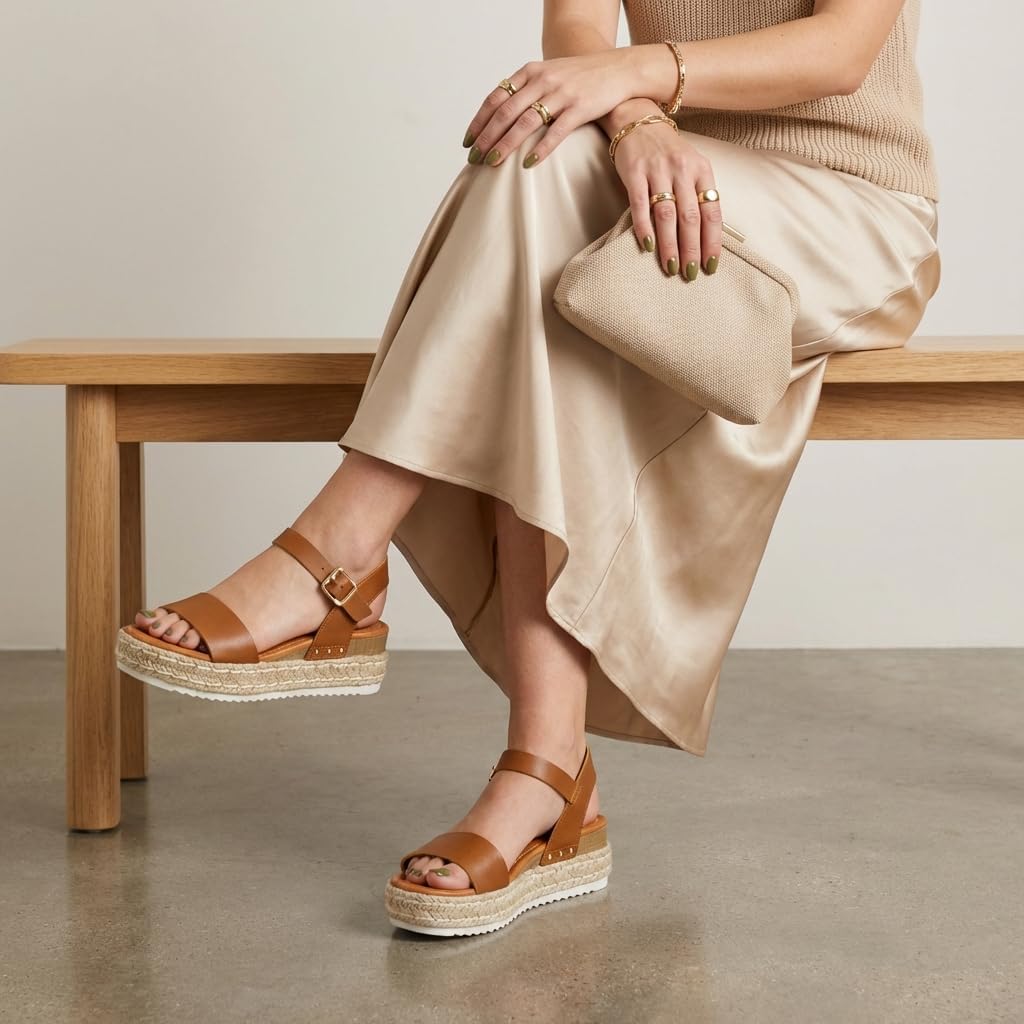 CUSHIONAIRE Melissa Espadrille Platform Sandals For Women with Adjustable Ankle Strap and Memory Foam Insole-Comfortable Womens Sandals for Summer