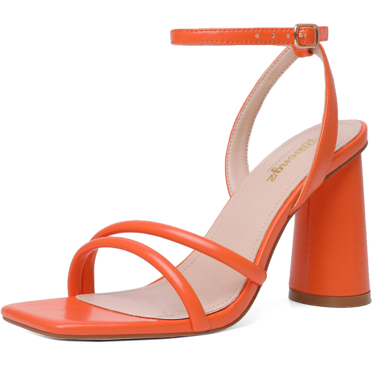 RIBONGZ Block Heels Prom Heeled Sandals for Women Chunky Square Open Toe Strappy High Heels Ankle Strap Wedding Bridal Shoes High Heel Sandals for Party Dress