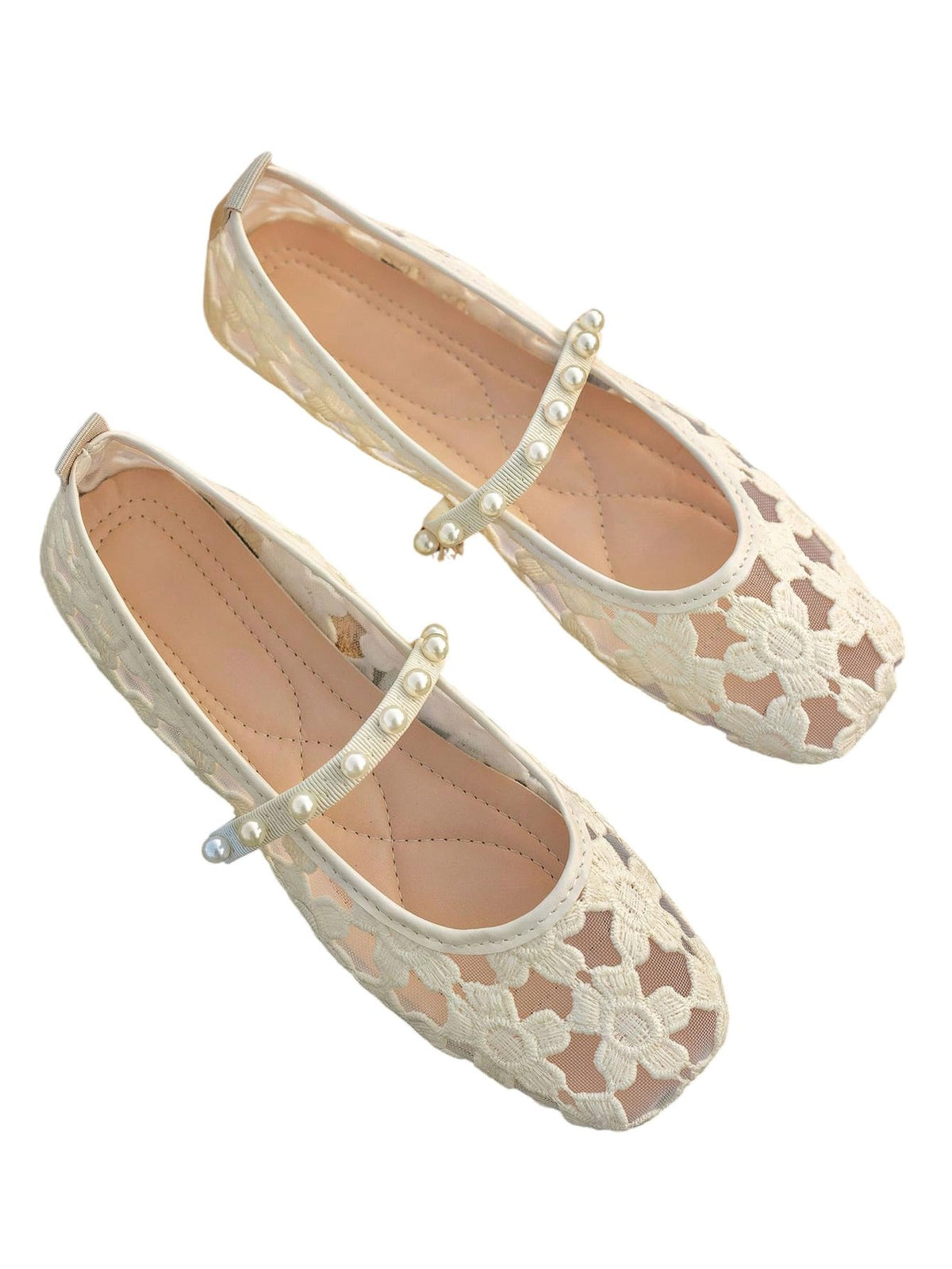 BEAUDRM Women's Polka Dots Mesh Ballet Flats Cute Lace Ballerina Flats | Closed Toe, Square Maryjane Flat, Dressy Casual Work Shoes, Leopard, Lace, Floral, Wedding