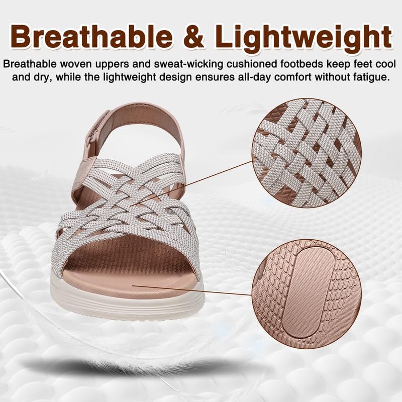 ziitop Women's Sandals Women Footwear Ladies Summer Sandals with Arch Support Comfortable Walking Beach shoes Flat Wedge for Dressy Vacation Travel Office Party Shopping Dating Nursing Water Sports