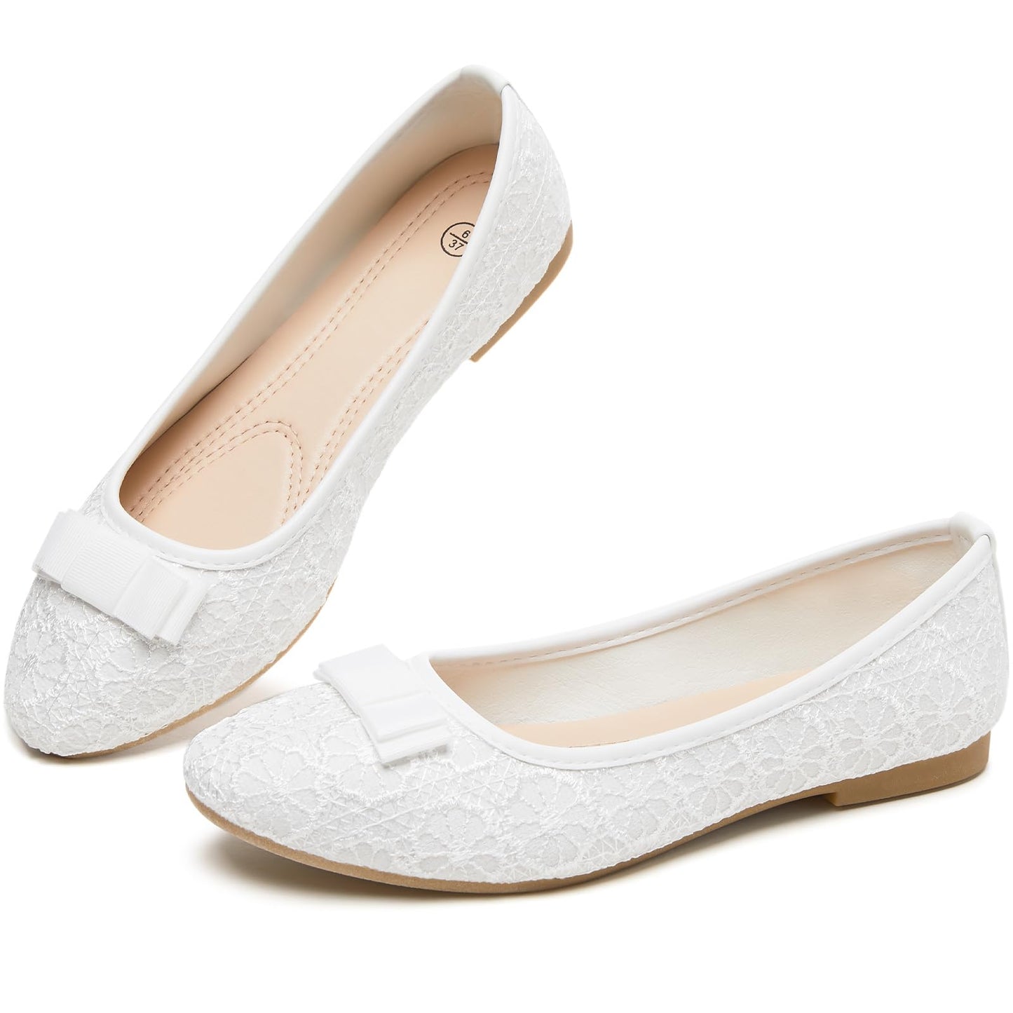 Shupua Black Flats Womens Dress Shoes Comfortable Slip On Ballet Flat | Dressy Lace Ballerina Shoes with Cute Bow, Cushioned Insole, Casual, Formal, Work, Bridal, Wedding, Comfort, Ladies