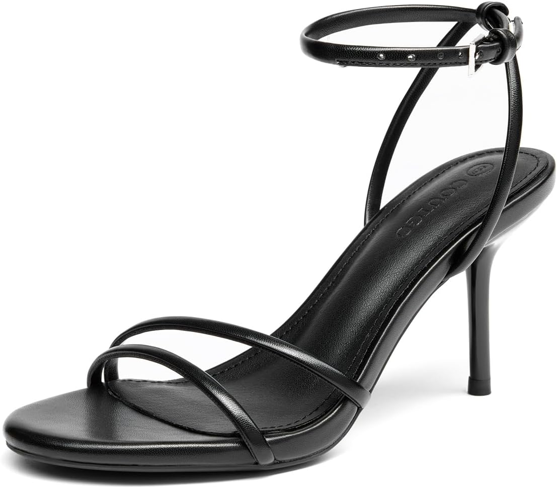 Coutgo Womens Strappy High Heels Open Almond Toe Dress Shoes Ankle Strap Summer Heeled Sandals