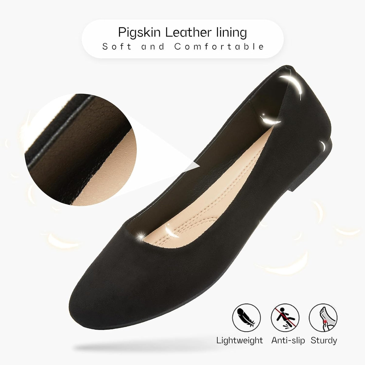 Shupua Flats for Women Round Toe Black Ballet Flats Dressy Work Shoes | Comfortable Womens Ballerina Dress Shoes, Slip On Casual Office Loafers, Comfort, Business, Wedding, Formal, Low Heel, Ladies
