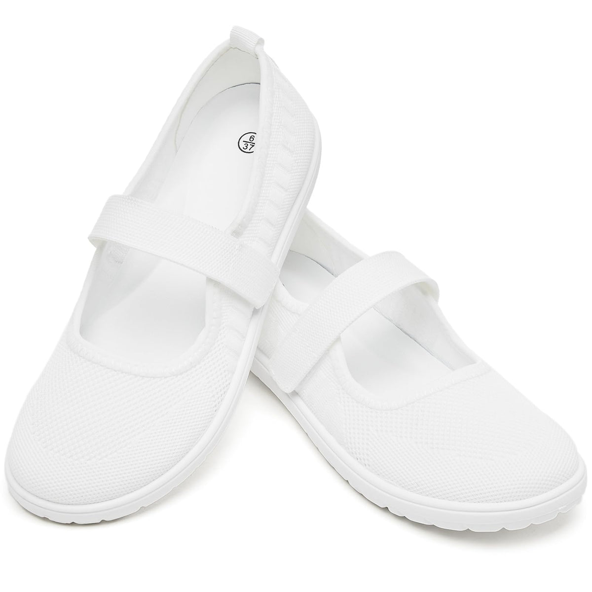 Waluzs Wide Toe Box Flats Shoes Women Knit Mary Jane Dress Shoes Wide | Walking Wide Width Barefoot Zero Drop Comfort Breathable Slip on Womens Ballet Mary Janes Sneakers with Velcro Ankle Strap
