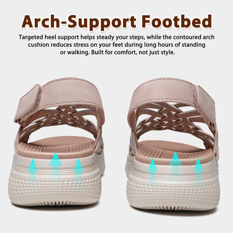 ziitop Women's Sandals Women Footwear Ladies Summer Sandals with Arch Support Comfortable Walking Beach shoes Flat Wedge for Dressy Vacation Travel Office Party Shopping Dating Nursing Water Sports