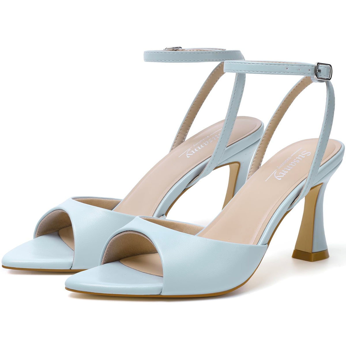 Susanny High Heels for Women Pointed Open Toe Strappy Chunky Block Heels Ankle Strap Stiletto Kitten Heeled Sandals Wedding Bridal Party Prom Sexy Dress Shoes
