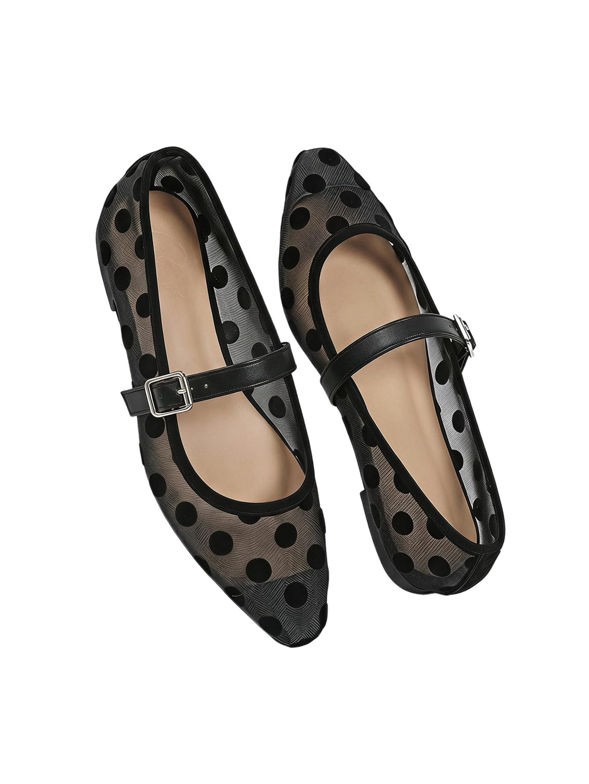 BEAUDRM Women's Polka Dots Mesh Ballet Flats Cute Lace Ballerina Flats | Closed Toe, Square Maryjane Flat, Dressy Casual Work Shoes, Leopard, Lace, Floral, Wedding