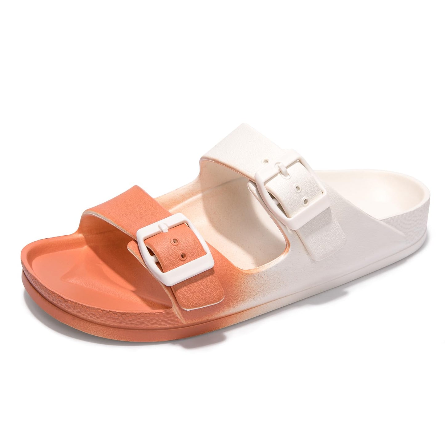 FUNKYMONKEY Women's Comfort Slides Non-Slip Lightweight Flat Beach Sandals | Adjustable Buckle Plastic Sandals with Arch Support, Waterproof Non-Slip Summer Slippers for Pool, Shower & Daily Wear