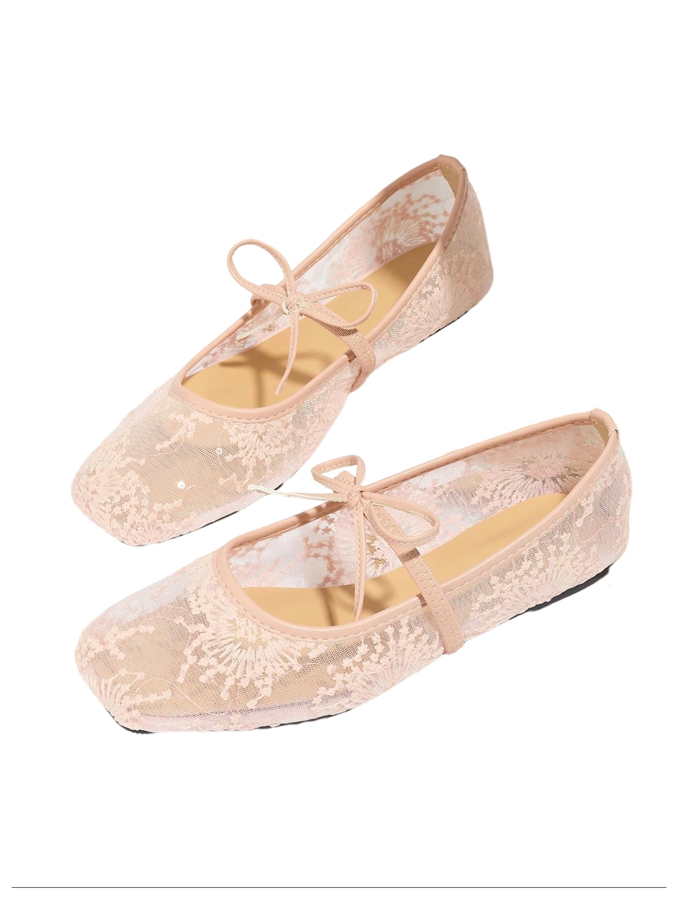 BEAUDRM Women's Polka Dots Mesh Ballet Flats Cute Lace Ballerina Flats | Closed Toe, Square Maryjane Flat, Dressy Casual Work Shoes, Leopard, Lace, Floral, Wedding
