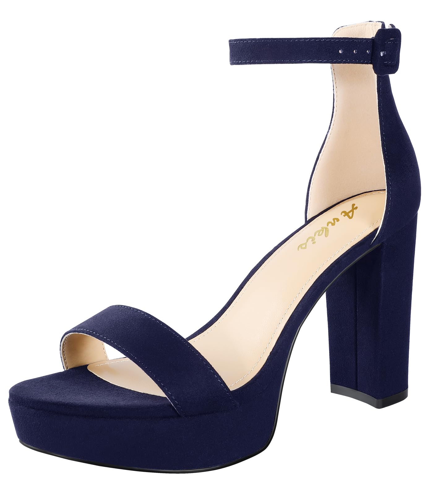Ankis Chunky Platform Heels - 4 Inch Block Heeled Sandals for Women - Comfortable Open Toe Strappy Heels - Black, Nude, White, Silver, Gold - Summer Dress Shoes