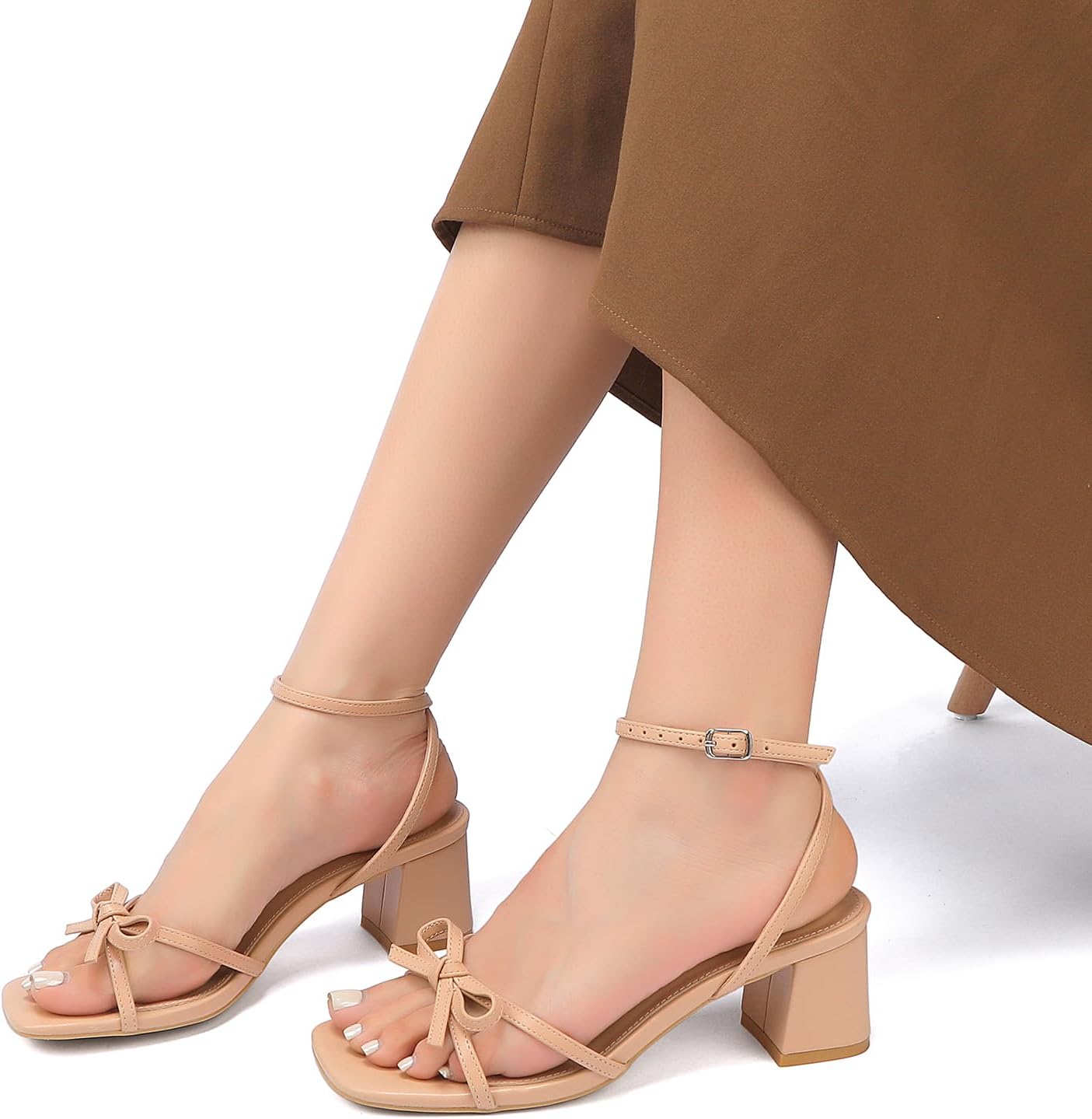 Women's Bow Strappy Low Heels | Block Chunky, Square Open Toe, Dress Sandals, Wedding Party