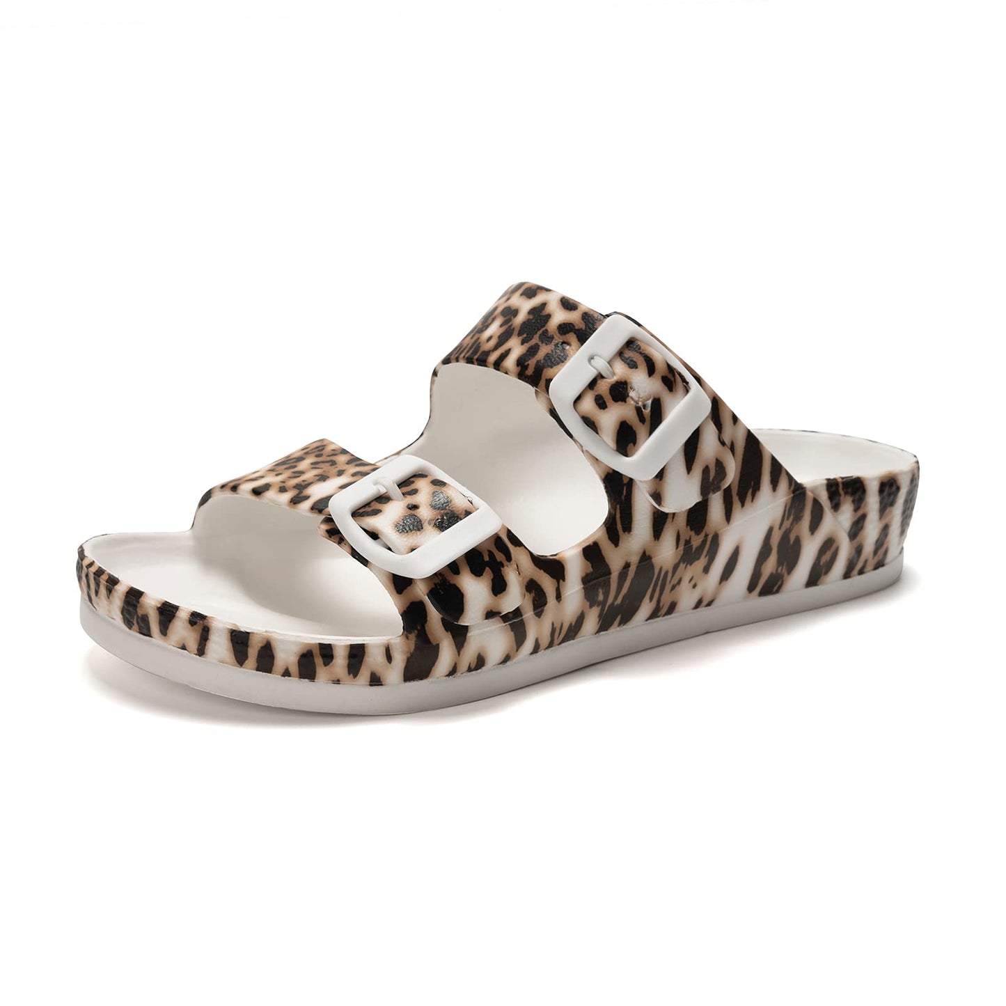 FUNKYMONKEY Women's Comfort Slides Non-Slip Lightweight Flat Beach Sandals | Adjustable Buckle Plastic Sandals with Arch Support, Waterproof Non-Slip Summer Slippers for Pool, Shower & Daily Wear