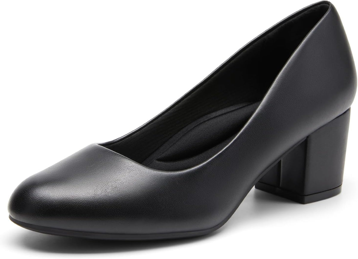 DREAM PAIRS Women's Block Heel Pumps Round Toe Dress Shoes | 2.24 inch chunky heel pumps with a 3D cushioned insole and non-slip outsole for commuting, parties and everyday wear