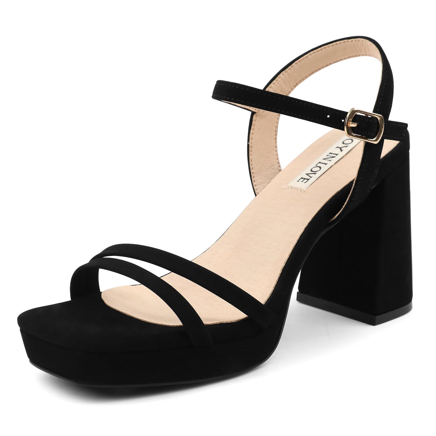 JOY IN LOVE Platform Sandals Women Chunky Block Heels | 3.5 Inch High Heels, Ankle Strap, Square Open Toe Sandals, Wedding, Party Dress Shoes