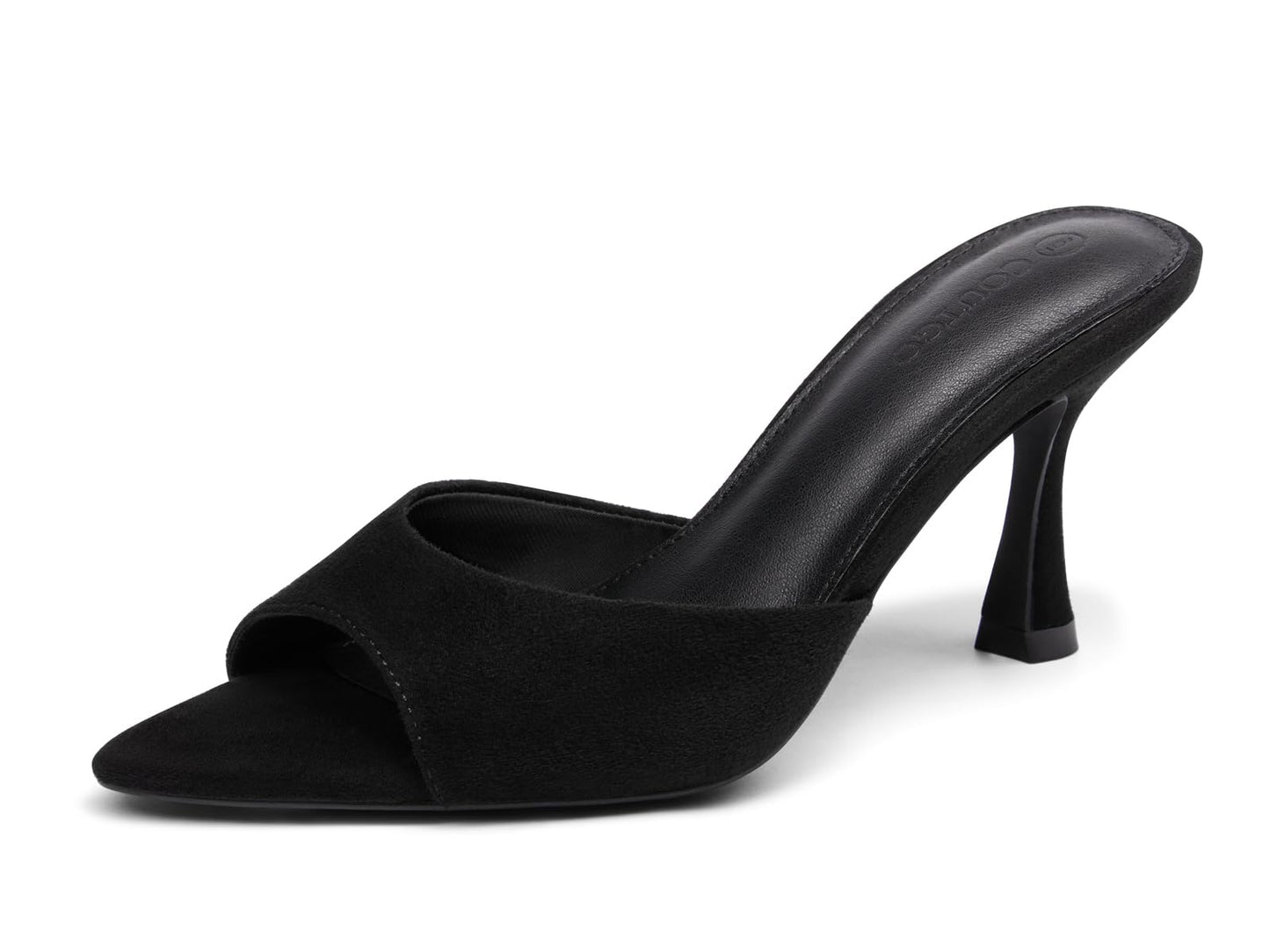 Coutgo Womens Kitten Heel Sandals Heeled Mules Pointed Open Toe High Heels | Comfortable, Sexy, Slip On, Backless, Dress Shoes, 3.2 Inch, Peep Toe, Wedding, Bridal, Party, Prom, Graduation