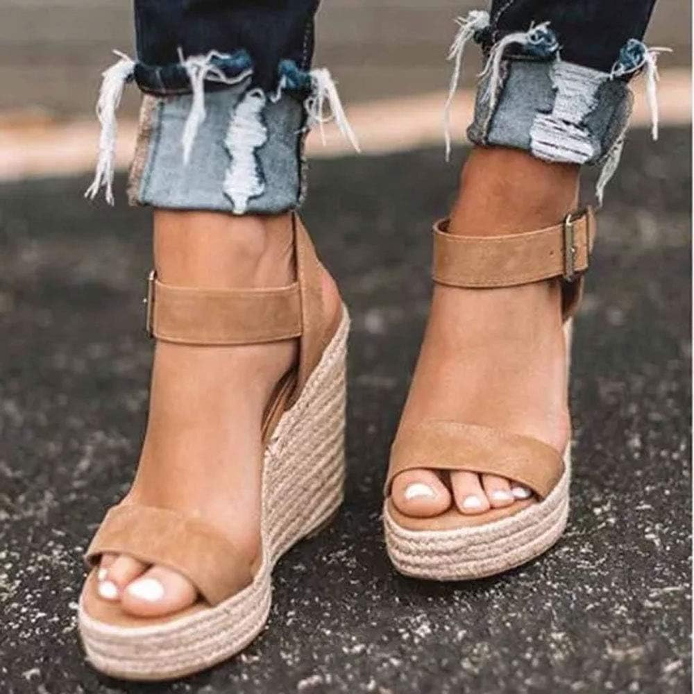 Wedges for Women, Espadrille Platform Sandals, Comfortable Open Toe Wedge Heels with Ankle Strap Buckle, Summer Vacation Casual Shoes