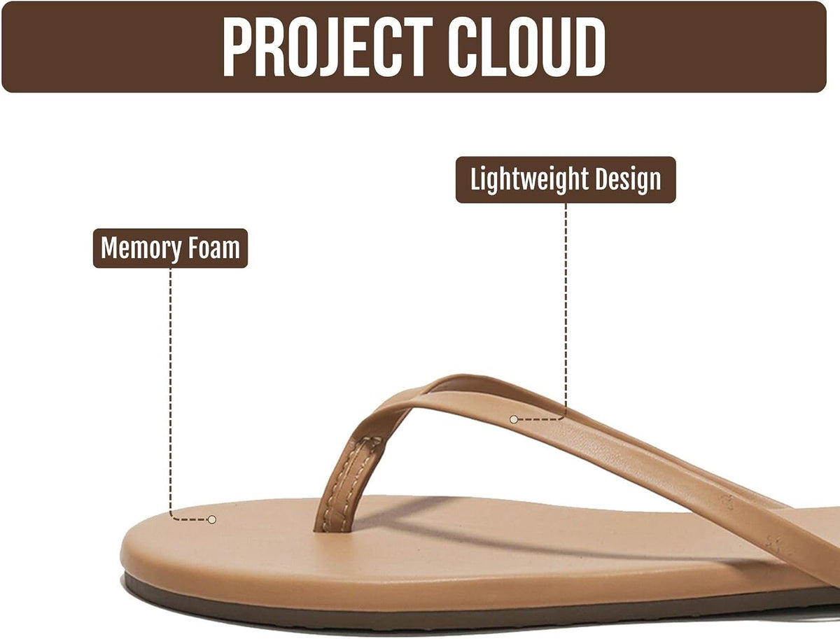 Project Cloud Flip Flops for Women Memory Foam Flats Sandals (Foundations) | Lightweight and Durable Non-Slip SoleWomens Sandals - Beach Essentials Womens Flat Sandals for Everyday Comfort Daily Wear