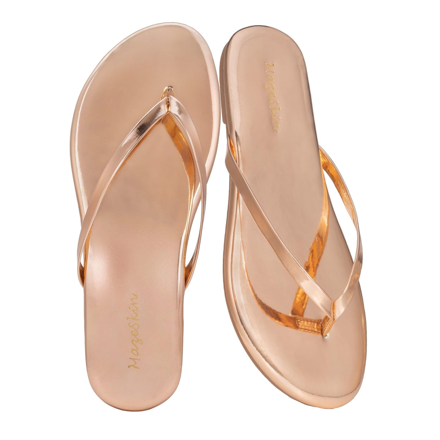 mazeskin Womens Memory Foam Flip Flops Flat Thong Sandals | Soft Vegan Leather Comfortable Cushioned Casual Dressy Beach Summer Minimalist Slim Slide Shoes Indoor Outdoor