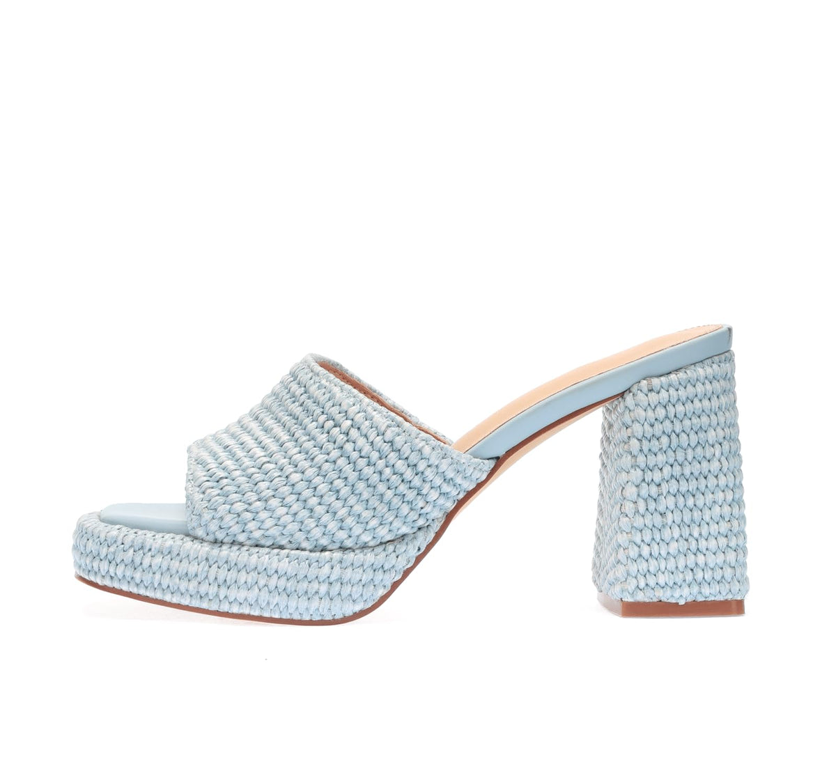 Monrovia Raffia Platform Heels for Women – Chunky Block Open Toe Woven Slides, Natural Straw Summer Dressy Vacation Sandals, Comfortable Heeled Slip On Mules