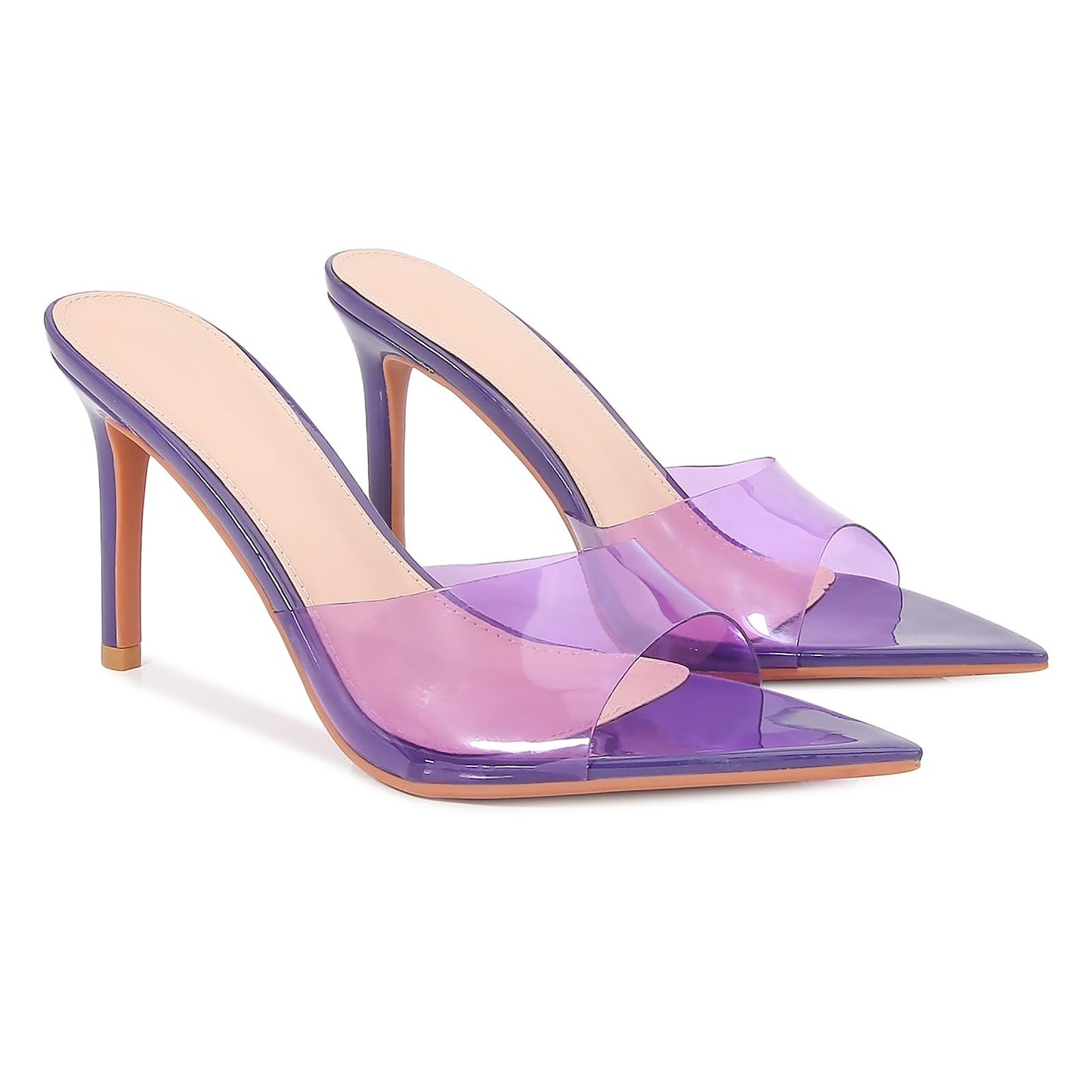 Women'S Clear Pointed Open Toe Stiletto Heel Slide Sandals Fashion Sexy Slip On Transparent Strap High Heels Mules Summer Backless Party Wedding Prom Dress Shoes