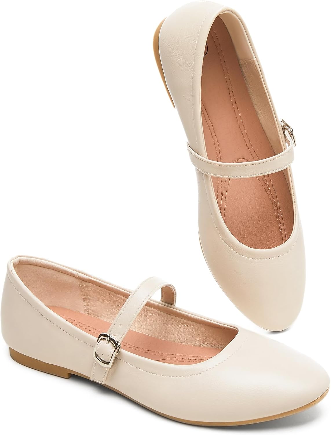 Womens Mary Janes Flats Shoes Ballet Flats Black Dress Shoes,Memory Foam Insole,Soft Synthetic Leather,with Strap