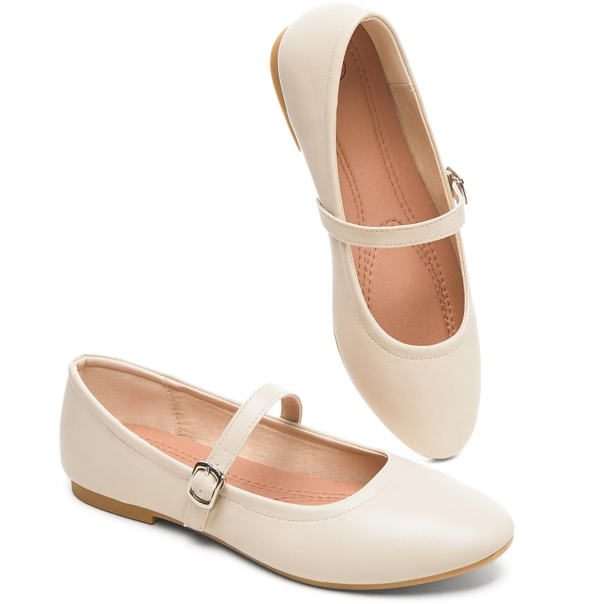 Womens Mary Janes Flats Shoes Ballet Flats Black Dress Shoes,Memory Foam Insole,Soft Synthetic Leather,with Strap